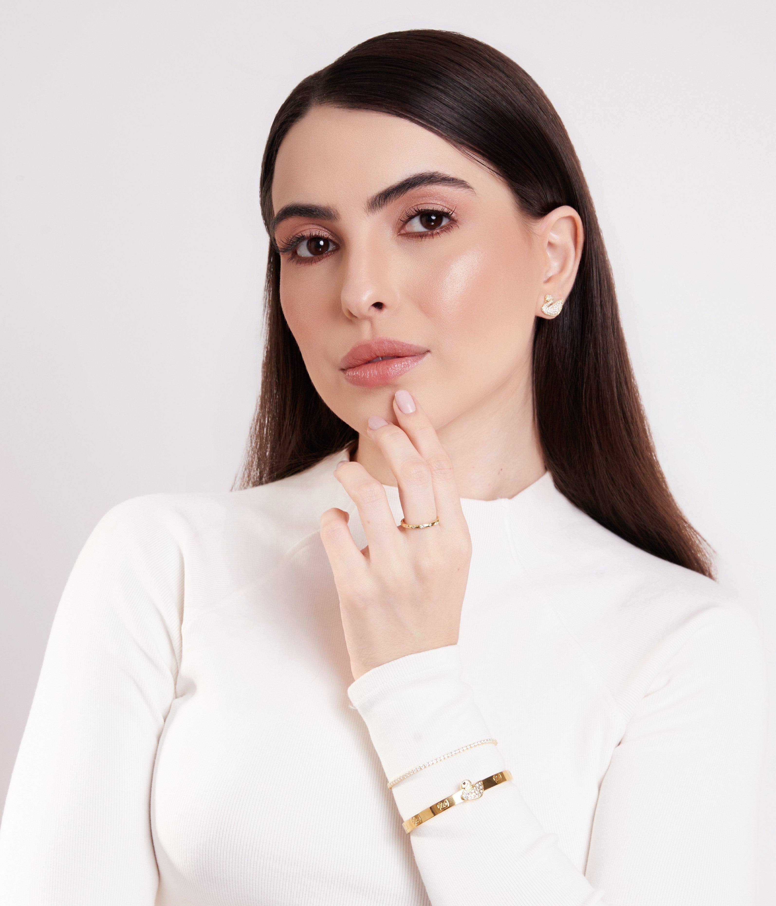 Brincos Cisne Imperial Banhados em Ouro 18k