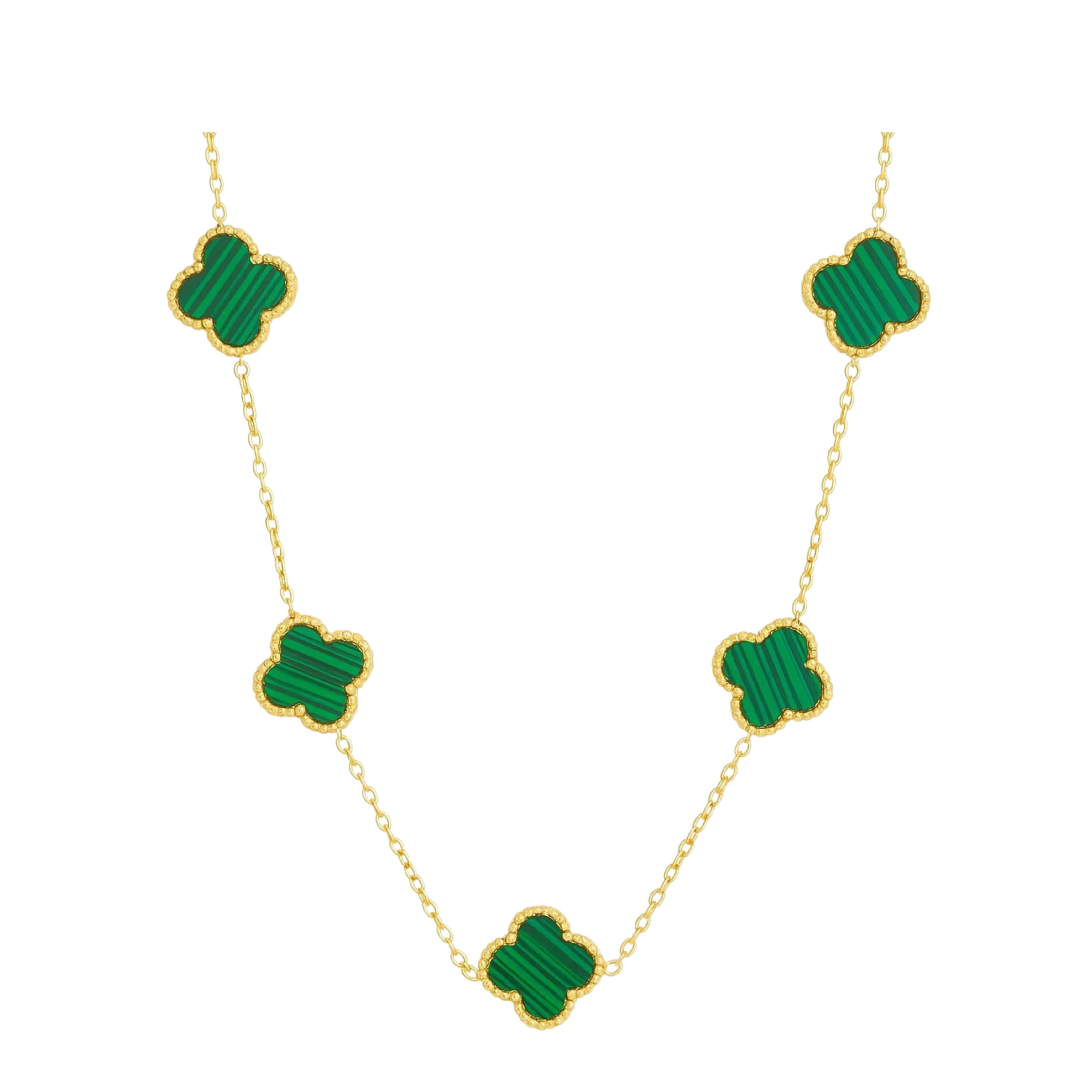 Colar de Trevo Verde Banhado em Ouro 18k
