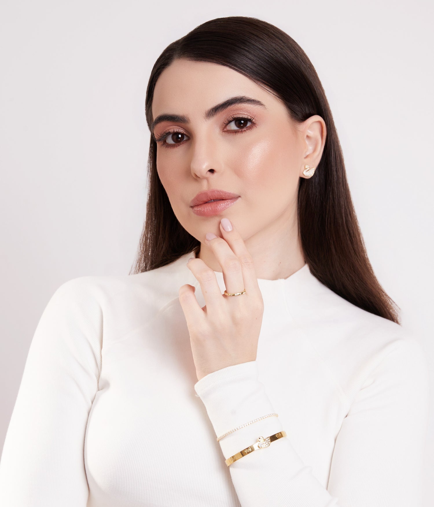 Brincos Cisne Imperial Banhados em Ouro 18k