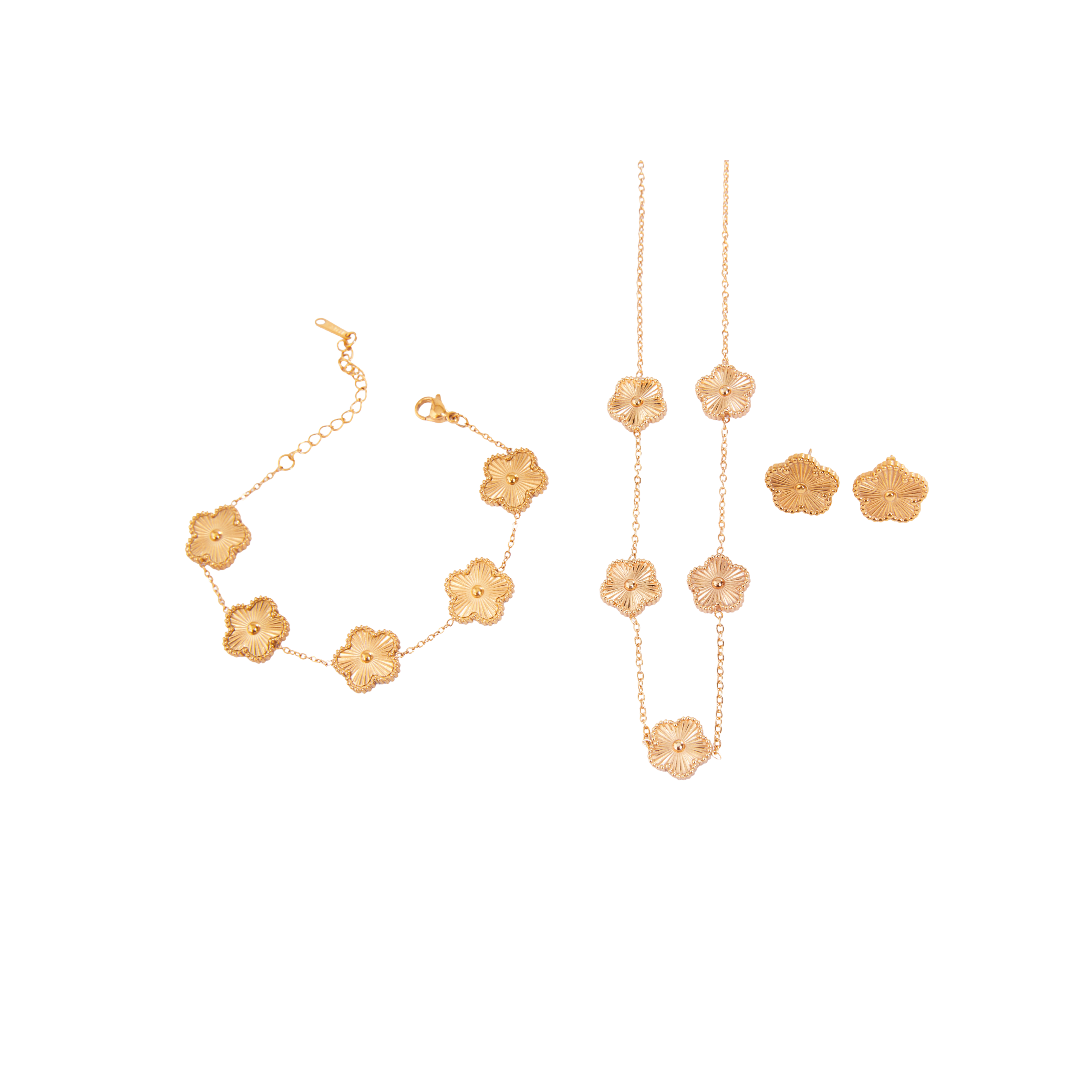 Kit Trevo Gold: Colar, Pulseira e Brinco - Banhado em Ouro 18k