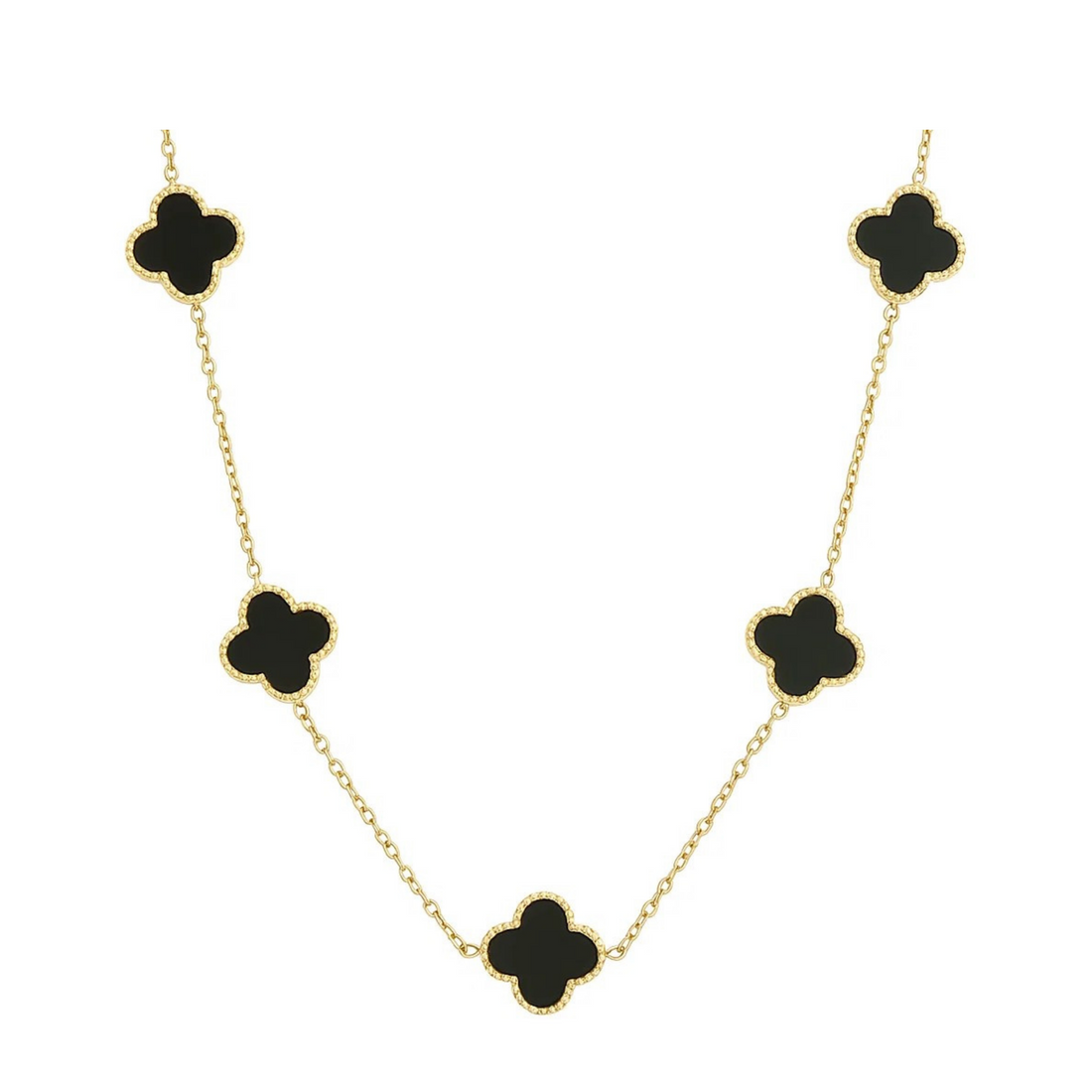 Colar de Trevo Preto Banhado em Ouro 18k