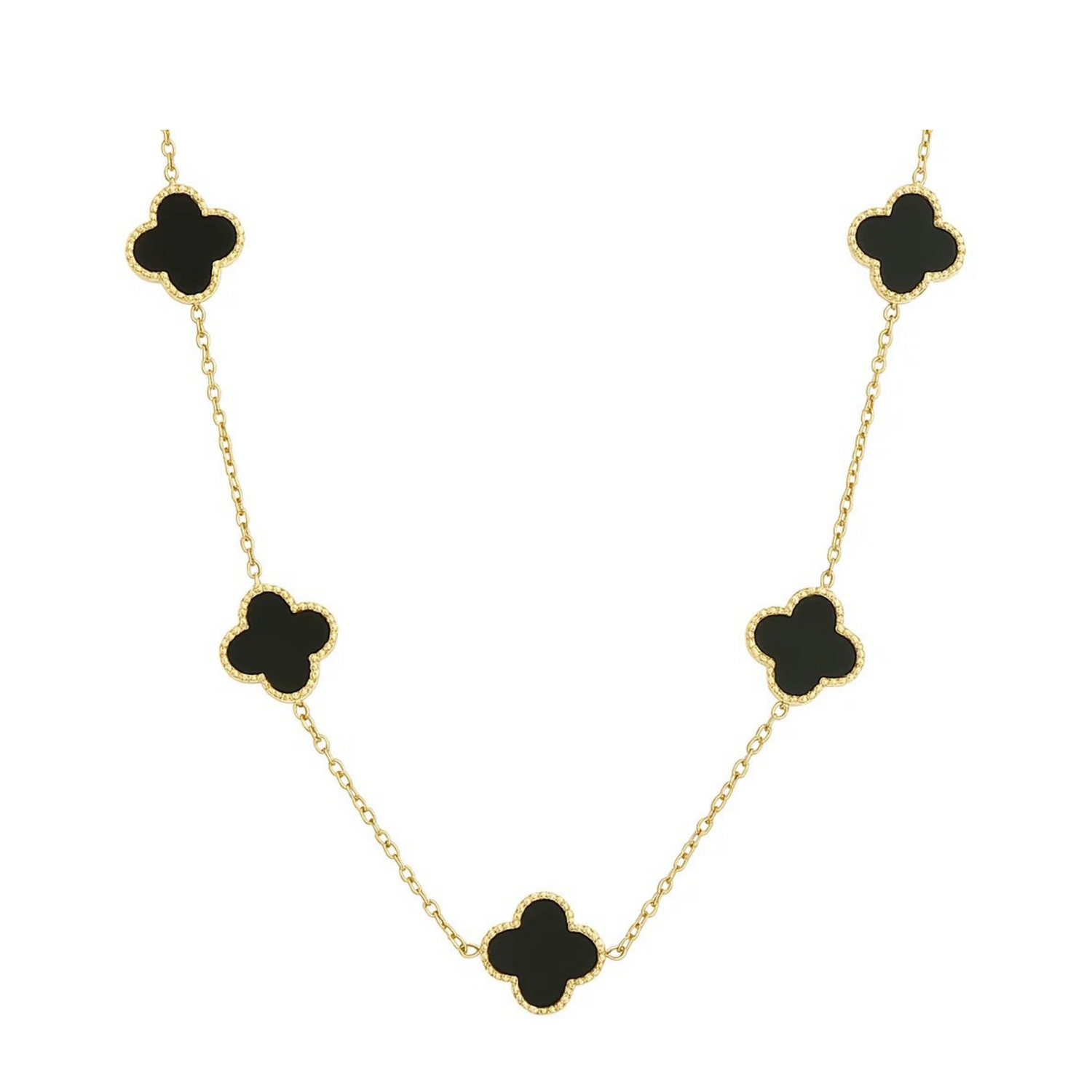 Colar de Trevo Preto Banhado em Ouro 18k