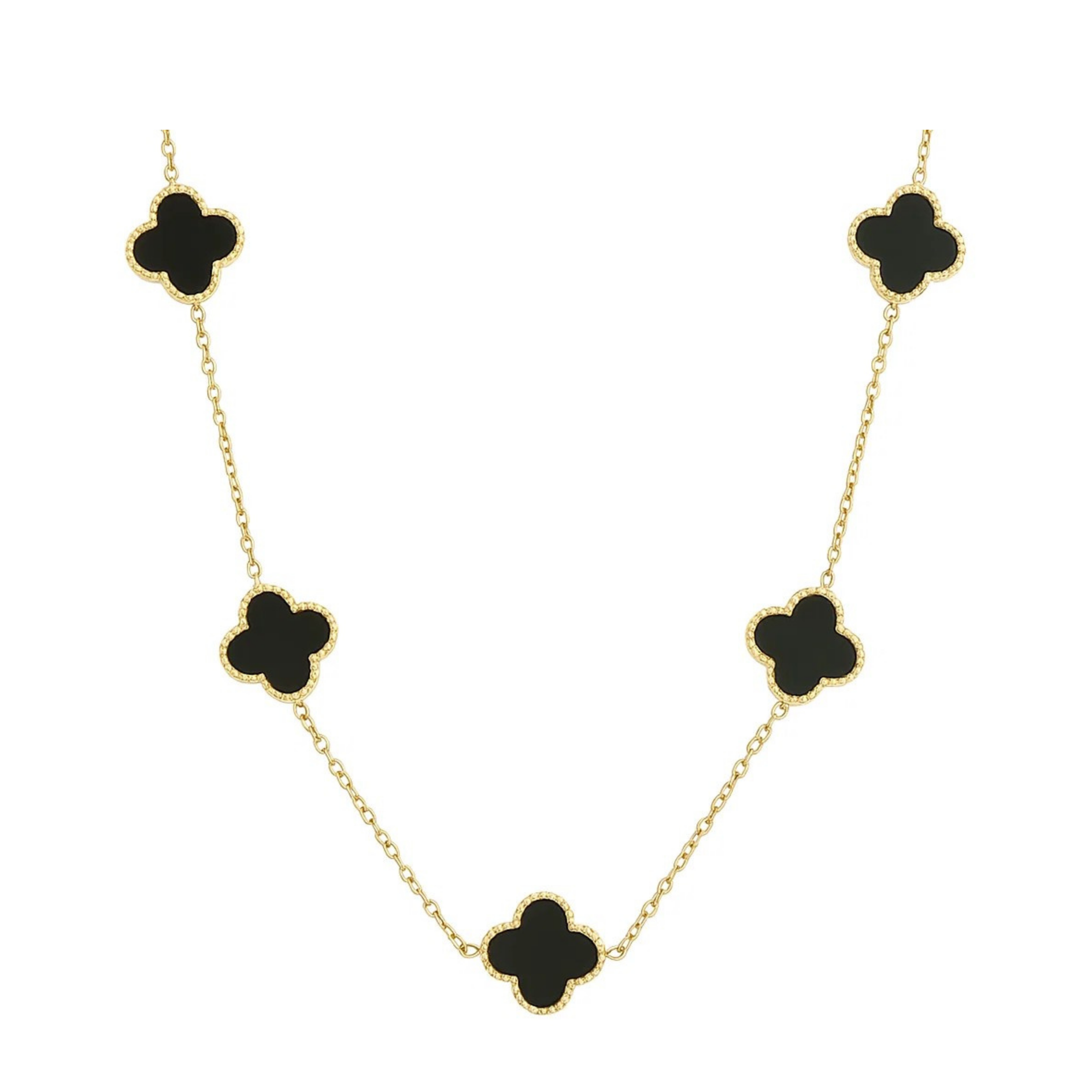 Colar de Trevo Preto Banhado em Ouro 18k