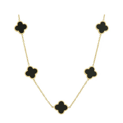Colar de Trevo Preto Banhado em Ouro 18k