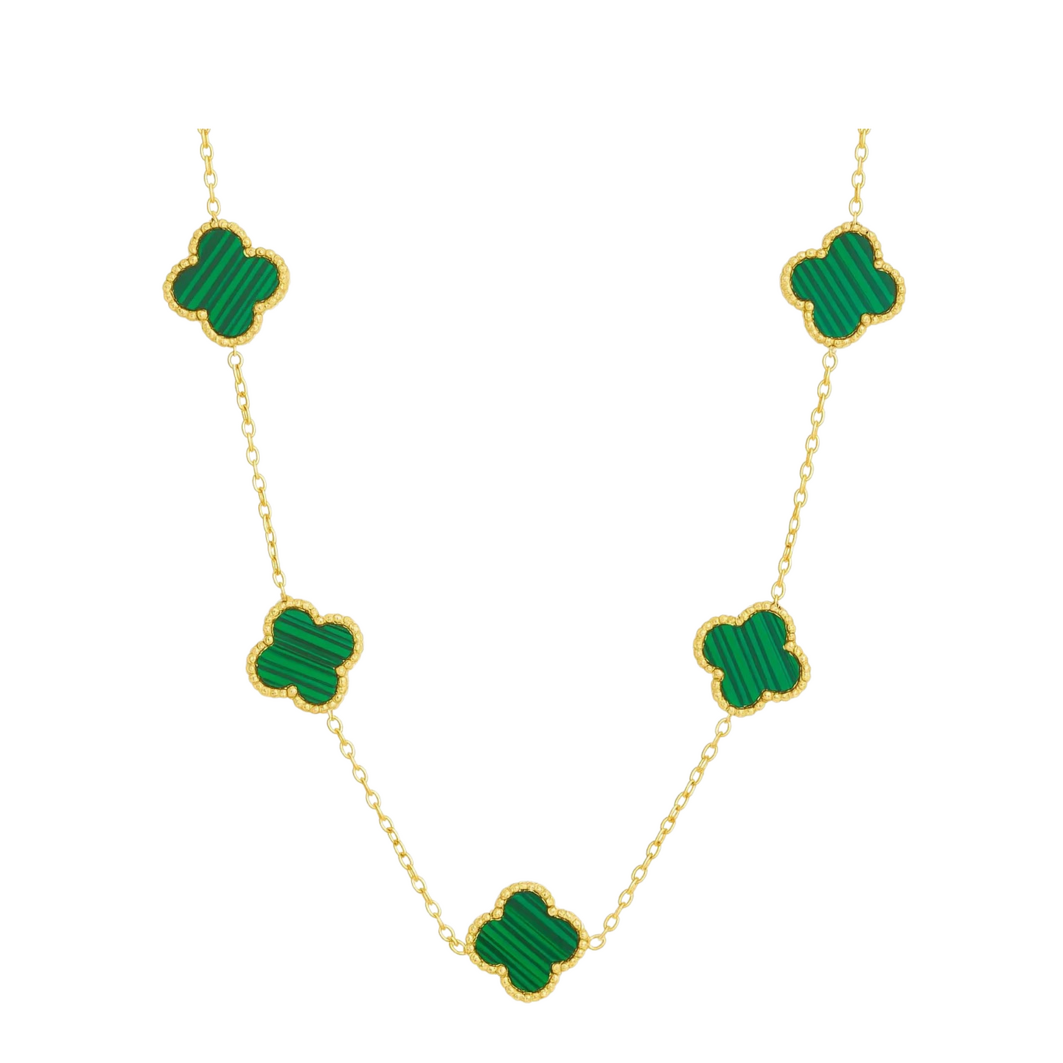 Colar de Trevo Verde Banhado em Ouro 18k