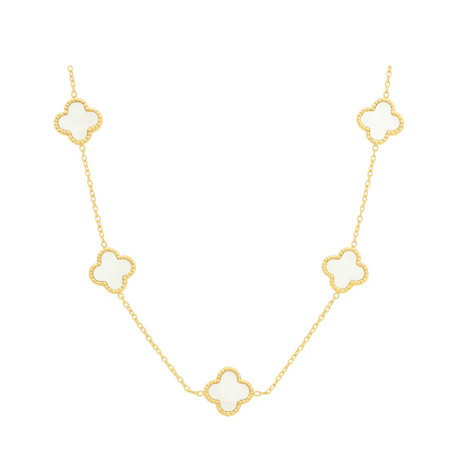 Colar de Trevo Branco Banhado em Ouro 18k