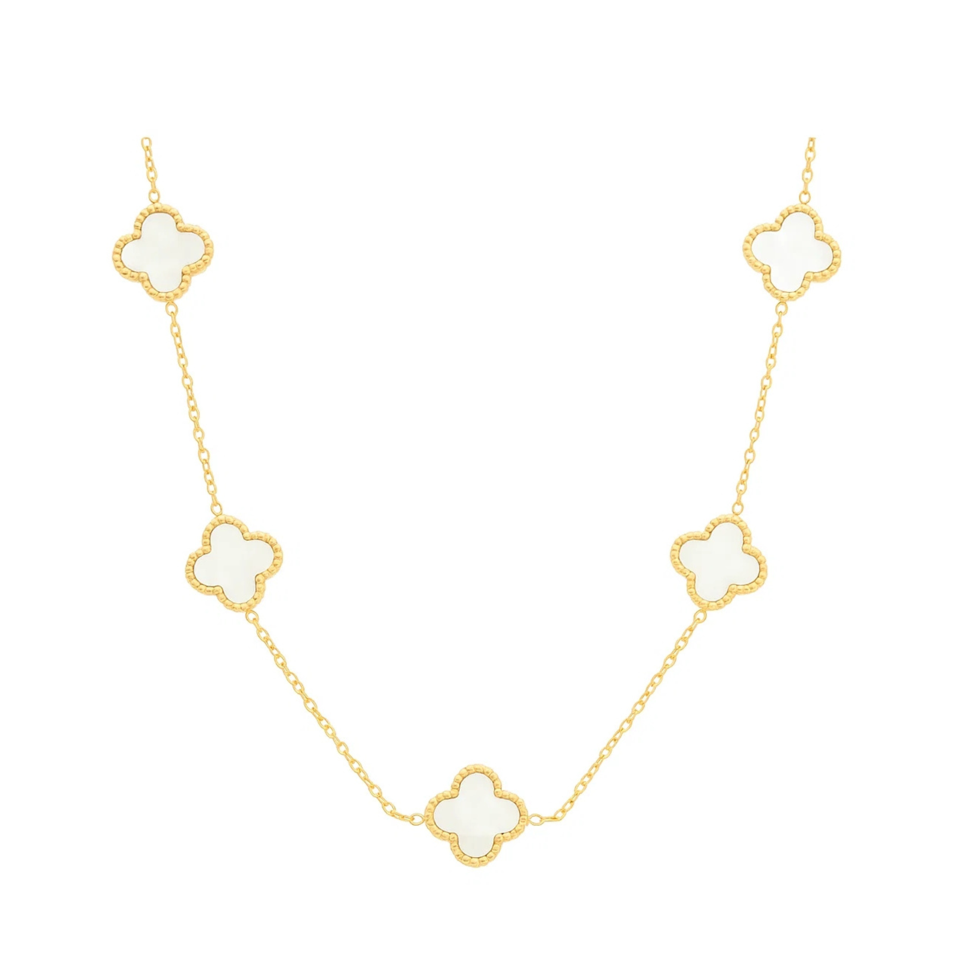 Colar de Trevo Branco Banhado em Ouro 18k