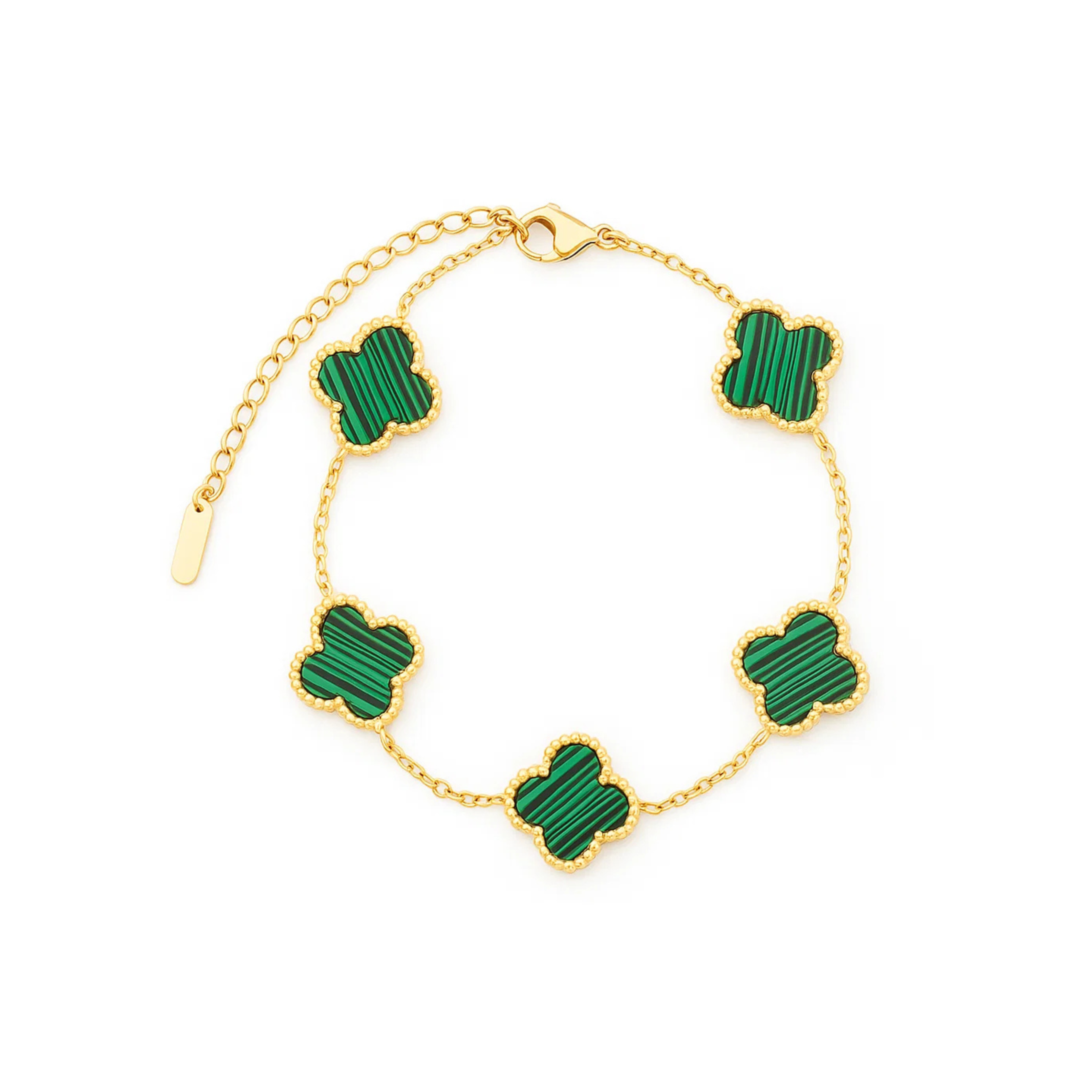 Pulseira de Trevo Verde Banhada em Ouro 18k