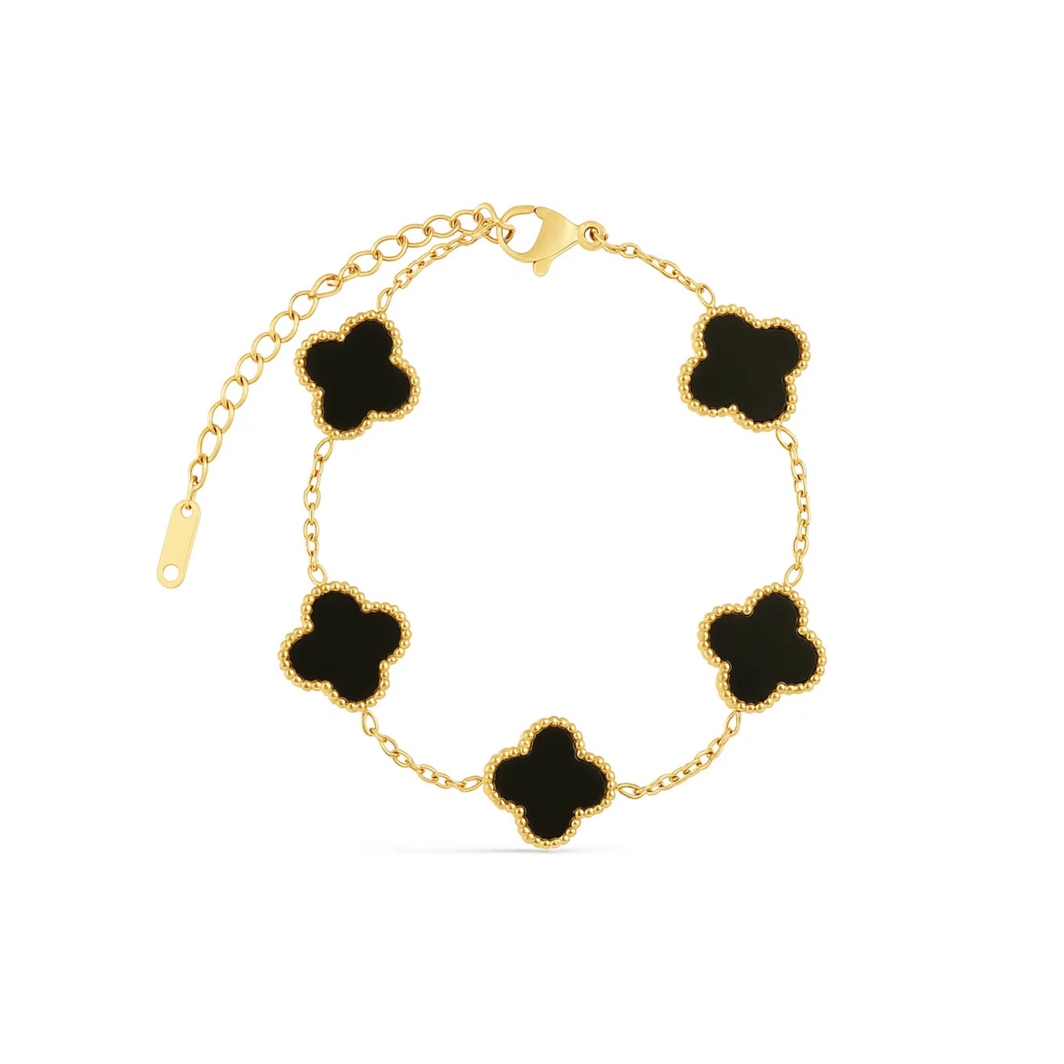 Pulseira de Trevo Preta Banhada em Ouro 18k