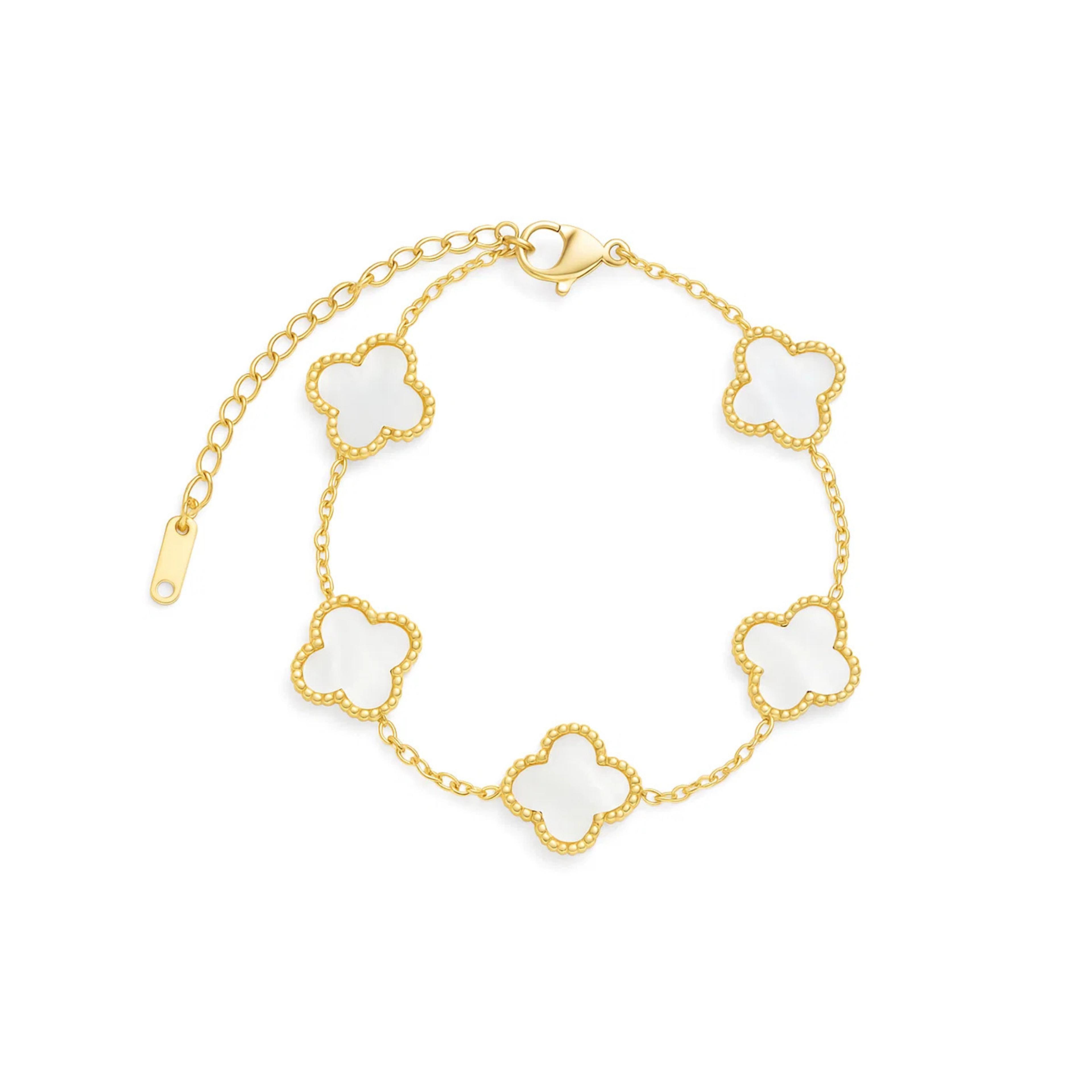 Pulseira de Trevo Branca Banhado em Ouro 18k