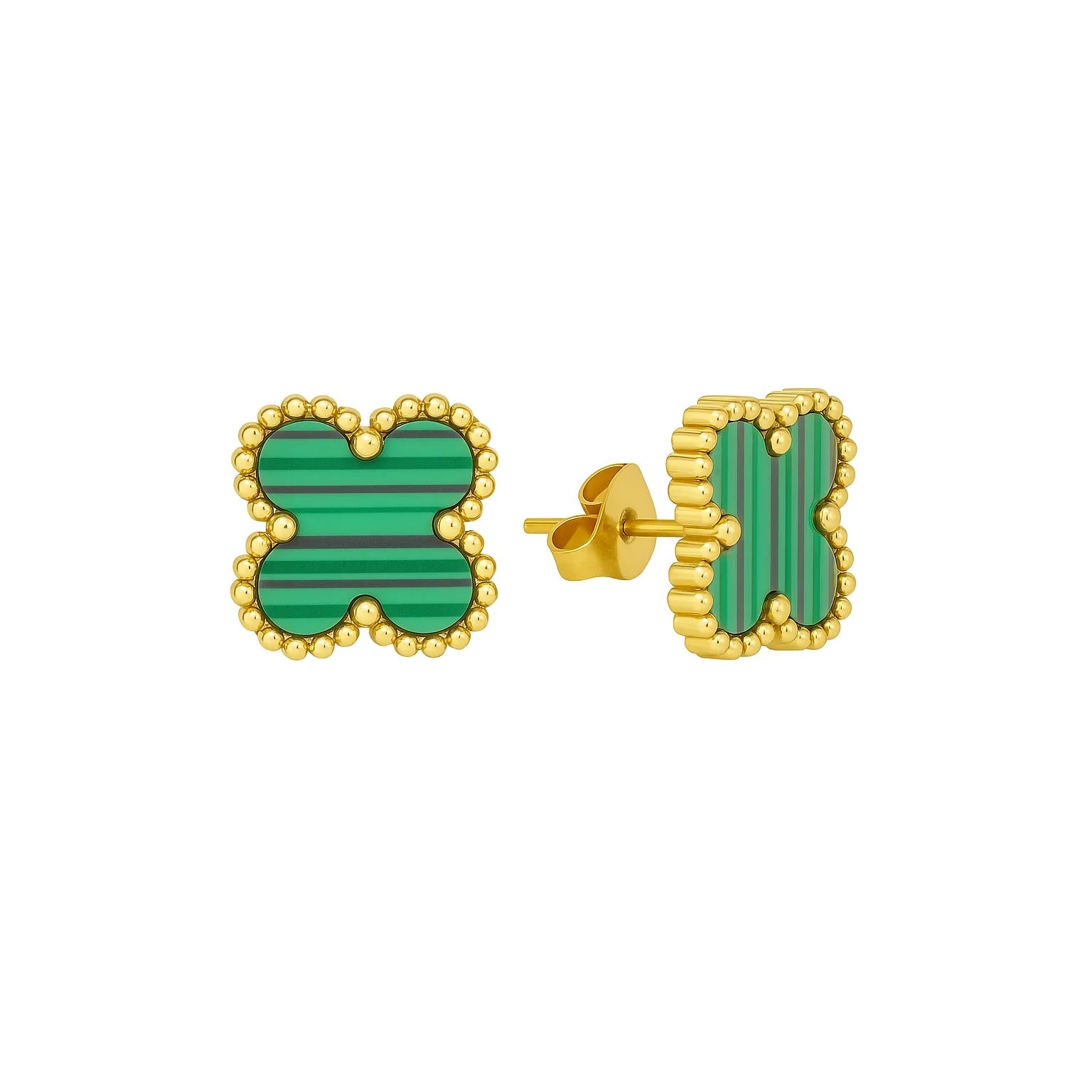 Brincos de Trevo Preto Banhado em Ouro 18k