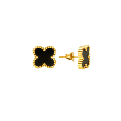 Brincos de Trevo Preto Banhado em Ouro 18k